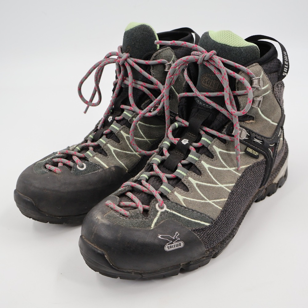 Salewa Alp Trainer Mid GTX Hiking Boots Womens 8.5 Grey Mint Waterproof Vibram